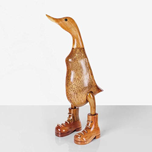 Rikmani - Holzfigur Ente Stiefel Natur 100% Natur Original - Handgefertigte Figur aus Holz 26 cm