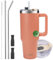 SUNTQ Tasse de 1180 ml avec poignée, bouteille d'eau isotherme à double paroi sous vide avec paille et couvercle, en acier inoxydable, tasse à café de voyage, pour boissons, adaptée au porte-gobelet