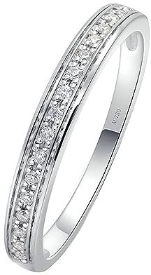 ANAZOZ Ring 750 Weißgold Frauen, Verlobungsring Damen Runder Diamantring 0,055 ct Größe 63 (20.1)