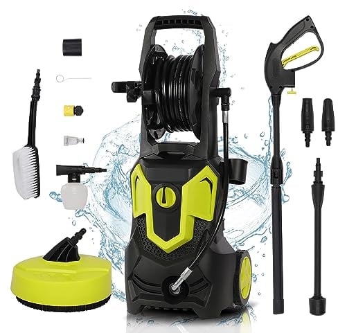Electric Pressure Washer 1650W 135 Bar 420L/H Jet Washer,High Pressure Washer Cleaner with Spray Gun, Brush, hose reel and Adjustable Spray Nozzle for patio/car/Yard/Fences