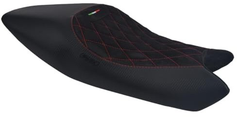 Funda de Asiento Compatible con Ducati Monster 696/796 / 795/1100 2008-2014 Negra con Costuras Rojas (F)