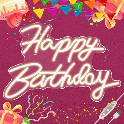 LPHIANX Happy Birthday Neon Signs For Wall Decor, Dimmable LED Neon Signs for Gaming Room Bedroom Family Birthday Bar Wedding Party Night Light, Neon Sign Customizable