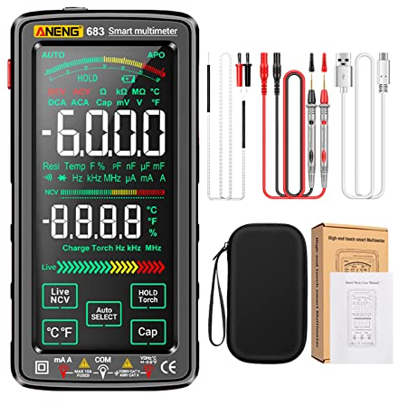Irfora 683 6000 Counts Grande Multimetro Digitale Touch Screen Smart Anti-Burn Misuratore Universale Ricaricabile VA Reverse Display Tester NCV con Torcia per Tensione, Corrente, Resistenza,