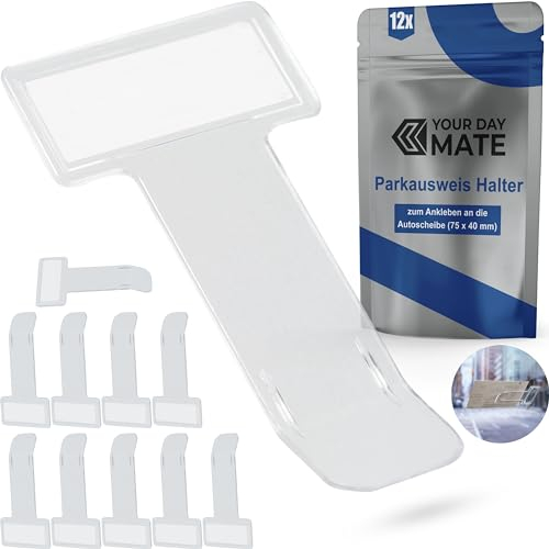 Windschutzscheibe Parkausweis Halterung, 12 Stück, in Transparent, Halter zum Ankleben, Parkausweishalter Scheibe, Autoscheibe Parkscheinhalter, Kartenhalter Parkticket, Auto Clip Ticket zum Parken