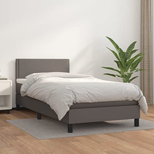 Willood Boxspringbett mit Matratze Grau 80x200 cm Kunstleder Kunstlederbett Polsterbett Bettgestell Bett Hotelbett Schlafzimmerbett Bettrahmen LattenrostFlach mit Nägeln