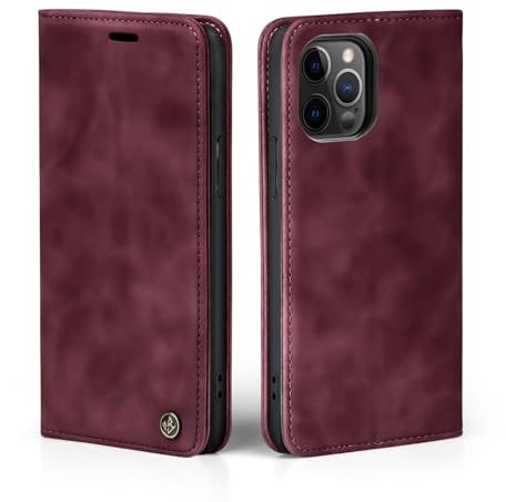 LBH Handyhülle für Apple iPhone 12 Pro Max in Weinrot mit Karten- und Geldfach Smartphone Hülle mit Standfunktion Flip Case Schutzhülle Magnetverschluss Vintage