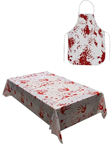 Garneck 3 Sätze blutige Tischdecke Halloween tischdecke Halloween Table Cloth Tischdecke Ornament Rechteckige Tischdecke Wohnkultur Tischdecken Halloween-Thema-Tischdecke kreative schürze