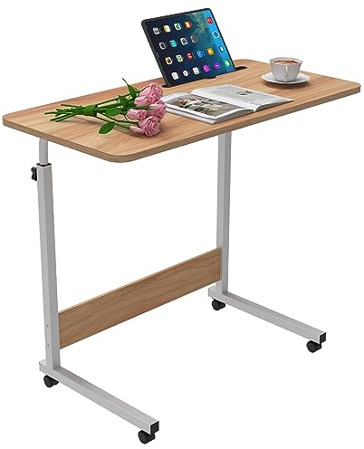nwixbqoqn Mesa Auxiliar con Ruedas, 80x40 cm Mesa para Ordenador Ajustable en Altura 69-90 cm, Mesa Escritorio Mesa Ordenador Pequeña con Ranura para Tableta para Sofa, Salon, Oficina, Marrón
