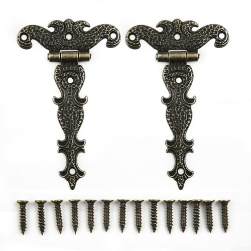 2 cerniere in bronzo antico per scatole di legno, ferramenta per mobili, armadi, scatole di legno, in lega di zinco, cerniera decorativa a forma di T, con 10 viti