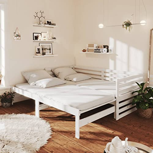 CIADAZ Ausziehbares Tagesbett 2X(90x200) cm Weiß Massivholz Kiefer, Schlafsofa, Daybed, Bettsofa, Sofa Bed, Sofabett, Schlafcouch, Jugendbett, Bettgestell, Bettcouch - 3083670