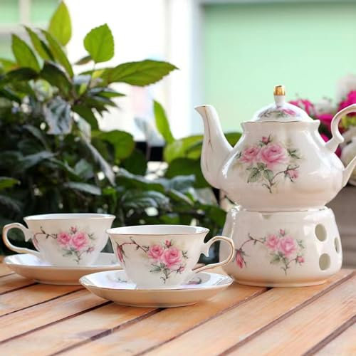 Scizorito Keramik Kaffee Tee Geschenk Sets, europäischer Luxus Tee Set, passend als Geschenk für Muttertag, Geburtstag, Weihnachten und Versammlungen (Camellia, Pink)