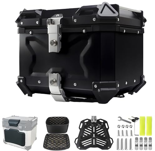 Baul Moto, Top Case für Motorrad, Aluminium, wasserdicht, universell, Motorradkoffer mit Sicherheitsschloss, Rückenlehne und Montageplatte, zur Aufbewahrung von Gepäck und Helm (X-Black, 45 l)