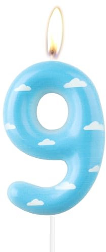 mciskin Toy Birthday Number Candle, Cartoon 9th Birthday Candles, Blue Sky White Cloud Number 9 Candle for Cake, Story Themed Decotayions, Farm Cake Topper for Girls Boys Birthday Party Suppiles
