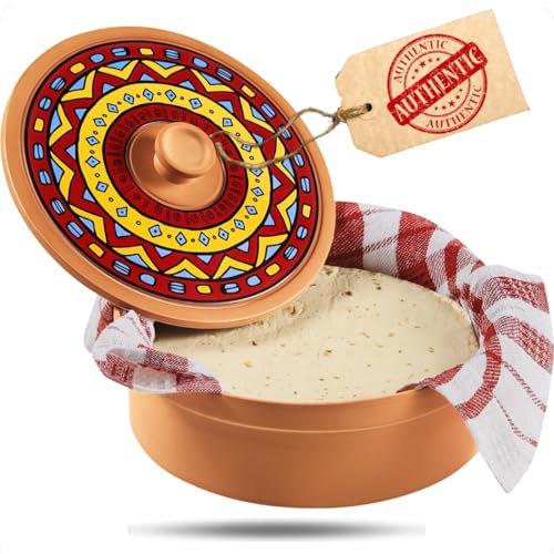 Mexican Terracotta Tortilla Warmer, Authentic Terra Cotta Tortilla Holder w Warmer Cloth, Natural Clay Heater & Tortillero - Hold 8 inch Flour Tortillas, Warmer for Roti Bread Pancakes - Taco Party