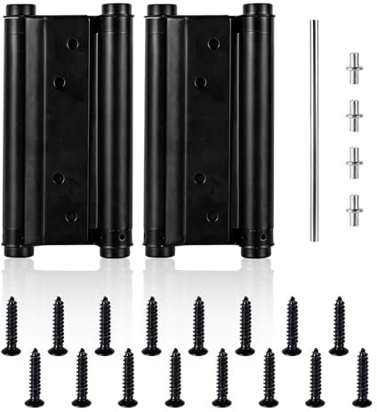 2pcs Double Action Spring Hinges, Stainless Steel Automatic Closing Double Action Spring Hinges with Screws Adjustment Rod Fixing Bolt Door Hinges for Saloon Cafe Bar(Black)