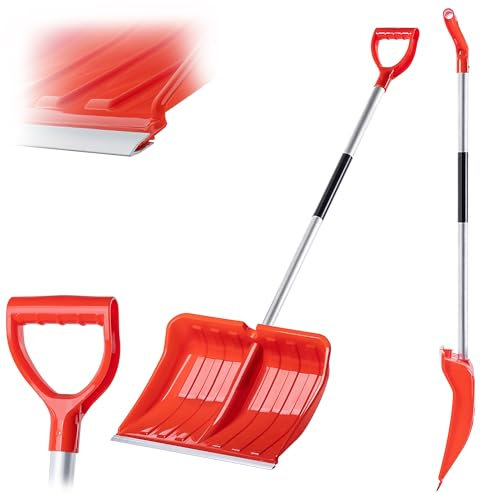 KADAX Professionelle Schneeschaufel, 50x138cm Schneeräumer mit Antirutschgriff, Schneeschieber mit Kunststoffblatt und Aluminiumkante, Schneeschüppe (Orange)