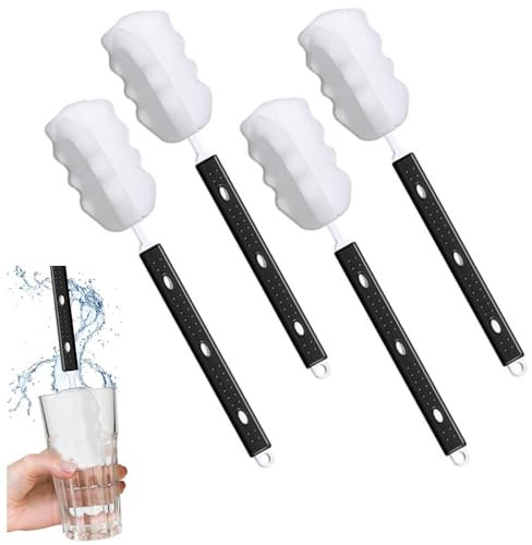 Granmagazz 4 Pezzi Scovolino per Bottiglie in Spugna, Manico Lungo e Regolabile, Ideale per Tazze, Bicchieri e Bottiglie d'Acqua