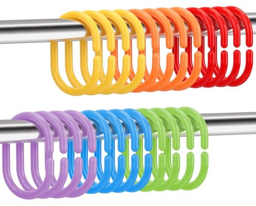 Top-spring Duschvorhangringe aus Kunststoff, 24 Stück, C-Form (Bunt)