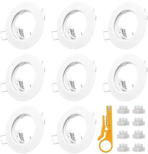 KingYH 8 Pack GU10 Round Downlight Bezel Trim Ring White | Fitting Light Mounting Frame with Lamp Holder Recessed Spotlights for MR16 Ceiling Lights Spotlight