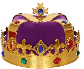 LEEMASING - Couronne royale ornée de joyaux pour costume unisexe d'Halloween, bal de promo, cosplay, décorations de fête, violet, Medium