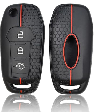 Chaexii Ford Autoschlüssel Silikon Hülle für Ford Fiesta Focus Ecosport Edge Explorer Escape Fusion Titanium Galaxy Kuga Mondeo Puma Schlüsselhülle,3-Tasten Schlüsselcover Schlüssel Schutzhülle