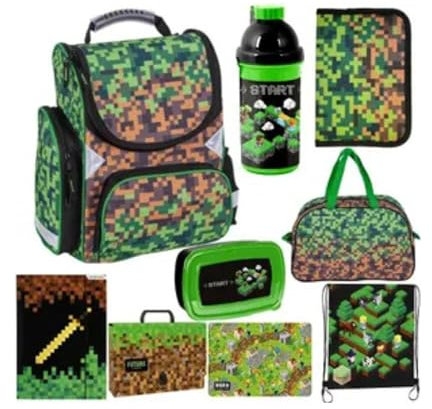 PASO Set XXL 9er Schulranzen Ranzen Tornister Federmappe Turnbeutel Brotdose Trinkflasche Aktenmappe Sporttasche Game Motiv 1-3 Klasse