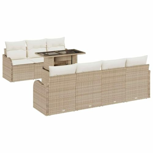 vidaXL Garten-Sofa-Set mit Kissen 8 pcs Beige Poly Rattan, Garten und Terrasse, modulares Outdoor-Set, langlebige Möbel, schickes Design, modernes Sitzen für Genuss und Entspannung
