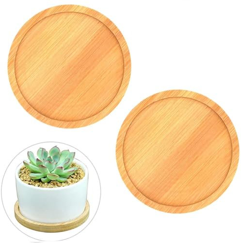 PAIKIUU Round Bamboo Plant Pot Saucers 16cm Plant Pot Trays Circular Wooden Saucer Plant Plates for Pots without Holes for Indoors Outdoor Garden Wooden Serving Tray for Coaster Tea Coffee