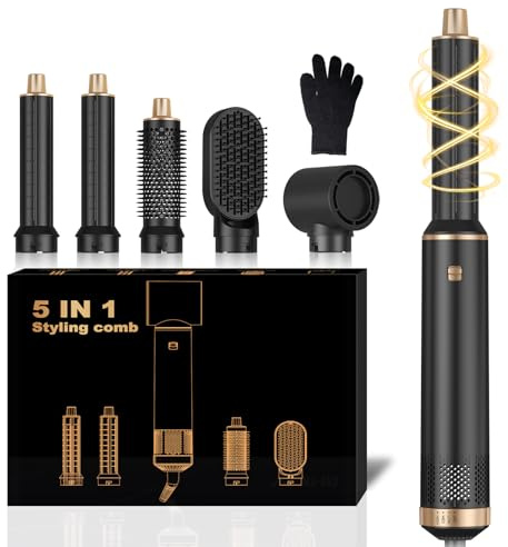 5 in 1 Hairstyler Rundbürstenföhn Haartrockner,1000w Airstyler Lockenstab mit Luft, 3 Temperaturregelung, Föhnbürste, Geben Sie dem Haar Volumen, Glätten, Locken und Föhnen Sie Trockenes Haar