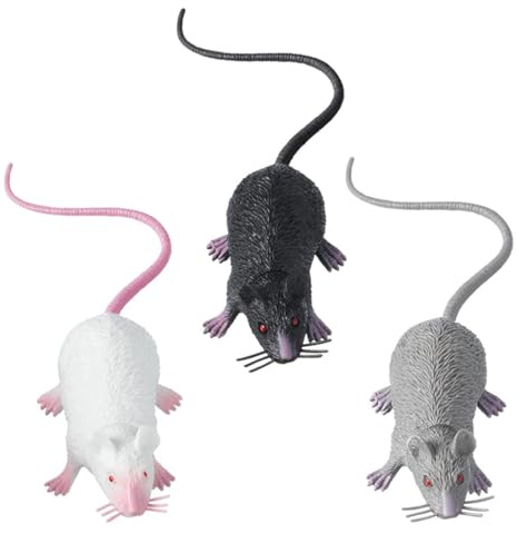 KEQAR 3pcs Scary Realistic Fake Mouse with Long Tail, Multipurpose PVC Plastic Rats for Pranks and Cat Toy (1,7 x 8,7 Zoll)