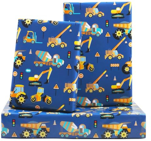 LAKPYN 6 PCS 50 * 70cm Juego de papel de regalo con estampado de vehículos de construcción Papel de regalo infantil Papel de regalo DIY para fiestas y bodas