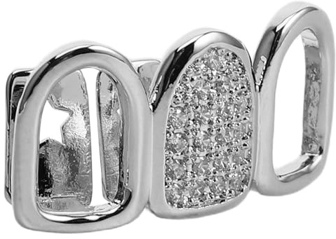 VILLCASE Hip Hop Zahngrills Silber Zirkonia Hohlverbindung Rapper Zahnschmuck für Männer Frauen Party Cosplay Mundschmuck