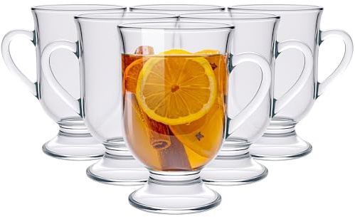 KONZEPT Juego de 6 tazas de café – 420 ml tazas de vino caliente con asa de cristal, ideal para café, té y bebidas calientes, resistente al calor y apto para lavavajillas