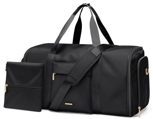 GOLF QUALITY 2-in-1 Kleidersack Handgepäck Flugzeug 48L, Wasserdicht Knitterfrei Reisetasche mit Schuhfach & Trocken-Nass-Trennung, für Damen Herren Geschäftsreise Urlaub (Schwarz)