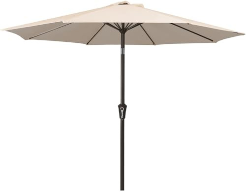 Palawano 2.7m Sonnenschirm, Neigbarer Gartenschirm mit Kurbel & Eisenmast, UV Schutz UPF 50+, Belüftetes Design, Sonnenschirm für Garten, Terrasse, Balkon & Strand, Beige, Beige