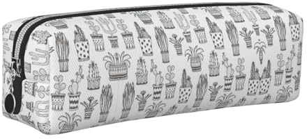 SDEGTHO Cactus Plants Leather Pencil Case for Students, Stylish Printed Zippered Pouch for School Supplies, Back-to-School Season Essentials