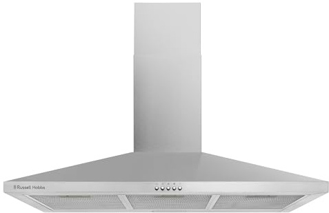 Russell Hobbs 90cm Chimney Cooker Hood in Stainless Steel with 3 Speed Settings, 2x Carbon Filters, Extraction or Recirculation, 400 m³/h Extraction Rate, LED Lights, A++ Energy Rating, RH90SCH03A1SS