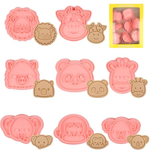 Moldes de galletas con herramienta de relieve, juego de 8 piezas con bonitos moldes en relieve de animales en 3D para galletas, fondant y queso, moldes para manualidades decoraciones en ocasiones