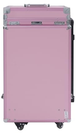 CLasmsns Portable Nail Table Desk, Rolling Beauty Case with Drawers, Foldable Side Tables, Lock & Keys, Pink ABS Aluminum, for Nail Artists, Makeup, Salon, Home