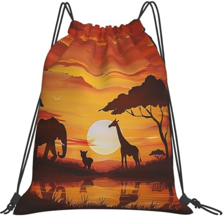 kkvhhyuo Formulas Shapes Theory Matematica Lezione Parola Stampato Coulisse Zaino Grande Pieghevole Draw String Bag con Cinghie Regolabili per Sport Viaggi Nuoto Scuola, Elefante e giraffa al tramonto