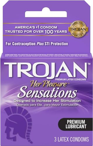 Trojan Her Pleasure Premium Lubricant 3 Latex Condoms, 1 Pack