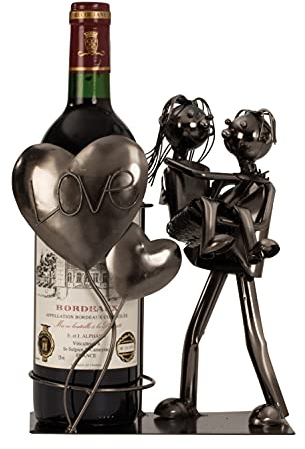 Mel-O-Design Porte-Bouteille de vin Moderne Titulaire Loved-up Paire de métal Amour en Argent Hauteur 24 cm Largeur 19 cm