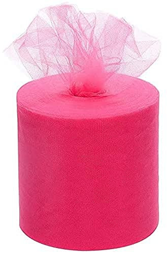 BARATTI Bobina Tulle 100 Metri X 12,5 Cm Altezza,Tinta Unita per Decorazioni, Feste di Matrimonio,(Fucsia)