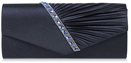 Eleoption Satin Elegant Damen Abendtasche Clutch Schultertasche f. Party Hochzeit Bankette Besuch Verabredung (Dunkelblau)