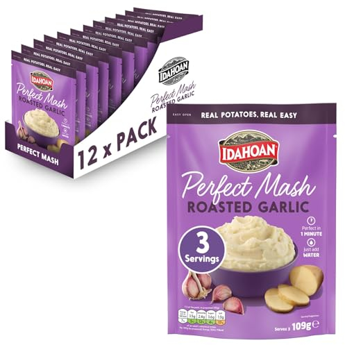 Idahoan Roasted Garlic Mash Potato - Gluten Free Vegetarian Mash Potatoes Cooks in 1 Minute Ready to Eat Food Roasted Garlic Bulk