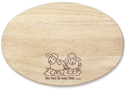 Christliche Geschenkideen Frühstücksbrett 'Der Herr ist mein Hirte' Psalm 23, Buchenholz, Massivholz, verleimt, 25x17 cm, Braun
