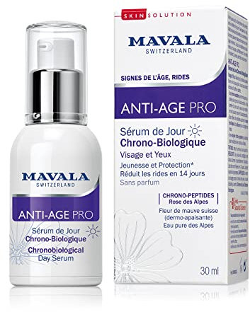 Mavala - Sérum de Jour Chrono-Biologique Anti-Âge Pro - Soin Visage et Yeux - Jeunesse et Protection - Réduit les Rides en 14 Jours - Rose des Alpes - 30ml