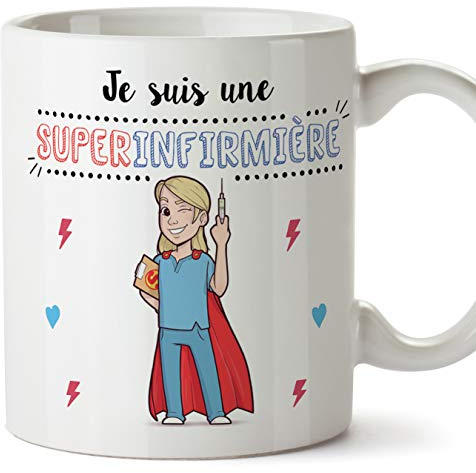 Mugffins Infirmière Tasses Originales de café et Petit-déjeuner à Donner Travailleurs Professionnels -Je suis Une Super Infirmière - Céramique 350 ML