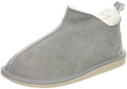 Hollert Damen Lammfell Hausschuhe Cinderella GRAU/WEIß warmes Innenfutter Merino Schaffell Hüttenschuhe Fellschuhe Echtleder Größe EUR 41