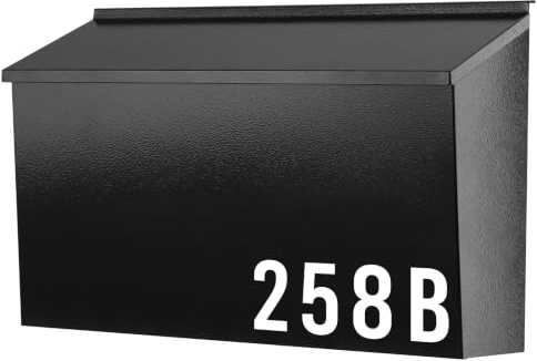 KYODOLED Wall-Mount Mailbox for House, Large Capacity Mail Box, Galvanized Steel Rust-Proof Metal Post Box, Mailboxes for Outside,15.7x9.9x4.9 Black